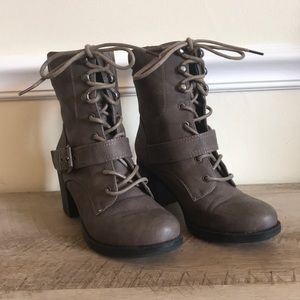 Just Fab Landree grey heeled boots lace up